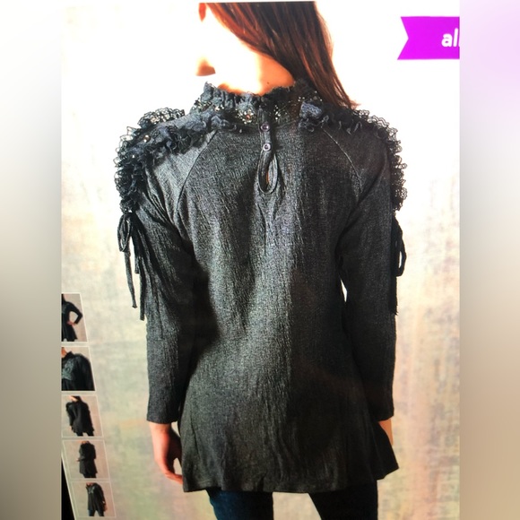 GREY Butterfly Crinkle Long Sleeve-Tie Top , Bohemian (New!) Unique Find! - Picture 2 of 6